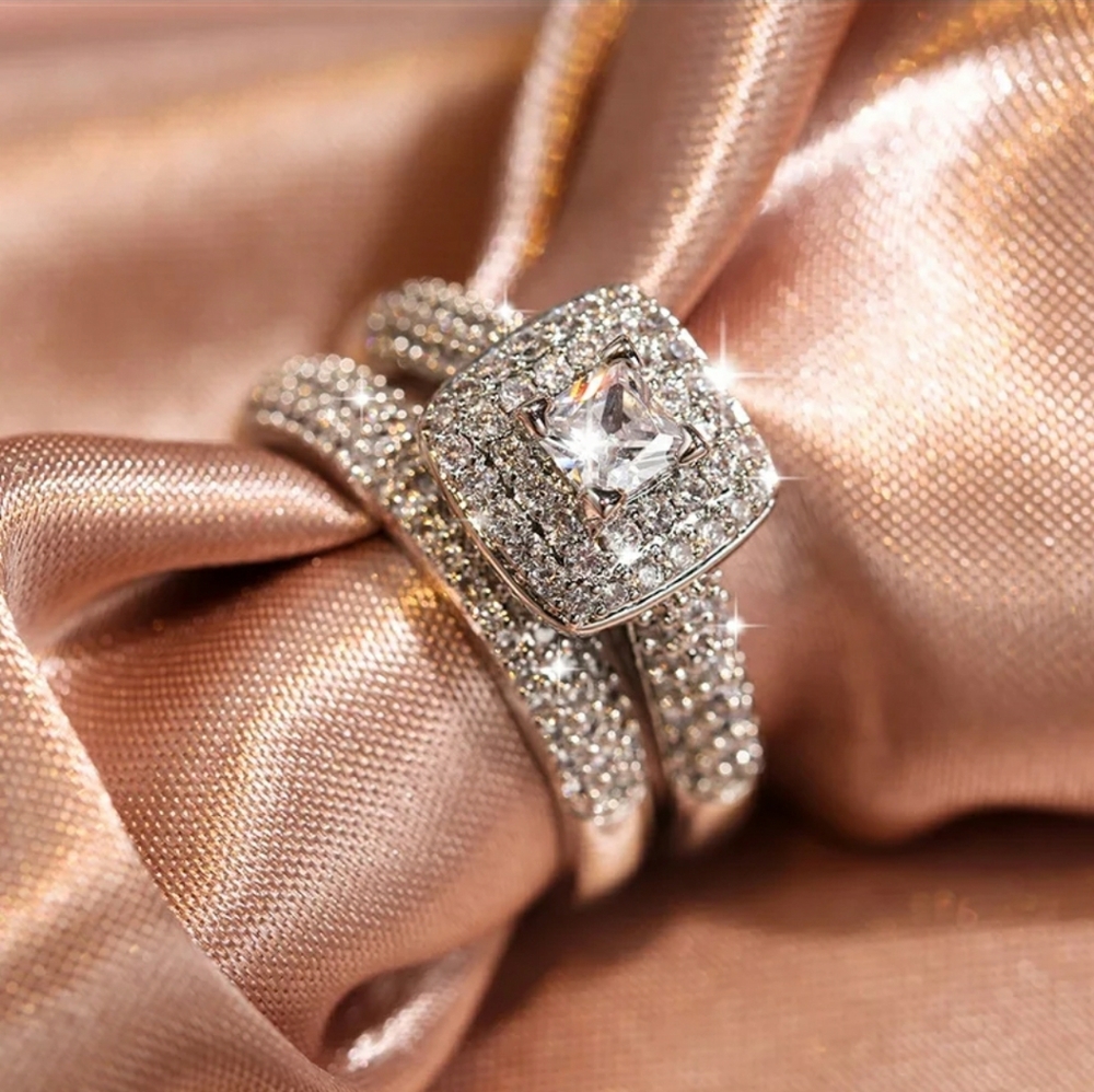 FINAL SALE Luxury  2ct Total Simulated Diamond Ring Set
